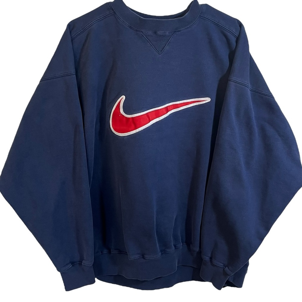 Vintage Nike Spellout Crewneck Mens XL Navy Blue Sweatshirt White Tag